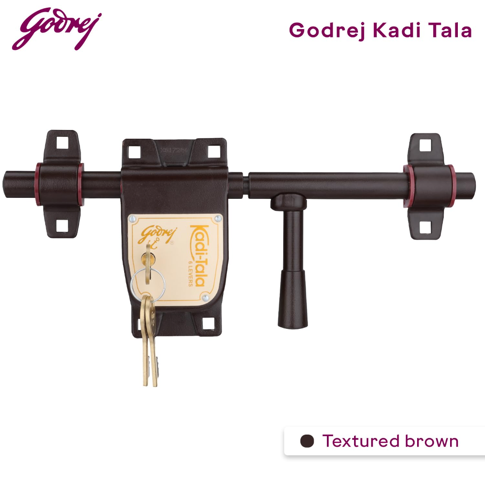 Godrej Locks I Kadi-Tala 6 Lever 275 mm I 3 keys I for Double Door, Fitting outside of door pannel I Aloy steel body double Locking Mechanism for main door I Brown Texture Finish